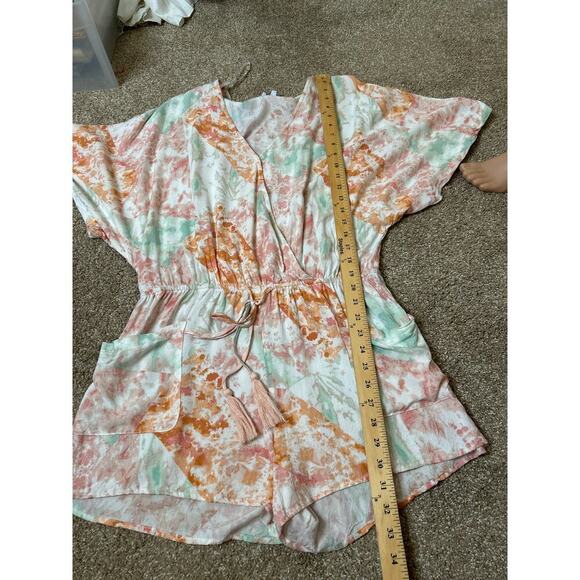 Anthropologie Fate Tie-Dye Kimono Sleeve Wrap Romper SZ M Pastel Multicolor - Picture 5 of 10